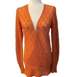 ANISETTE Long Sleeve Crochet Sweater Mohair Blend Orange Gold L